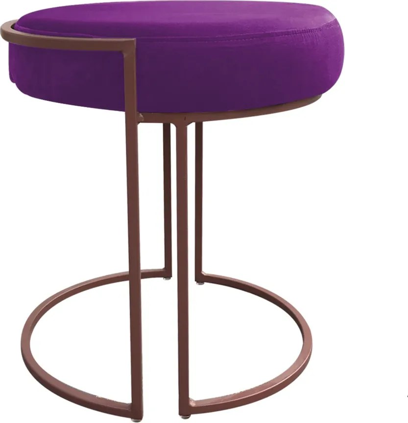 Puff Redondo Base Industrial Cobre Kit 2 Love Suede - Roxo