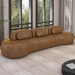 Sofá 4 Lugares 366cm Orgânico Mellanie Sintético Caramelo Z32 - Mpozen