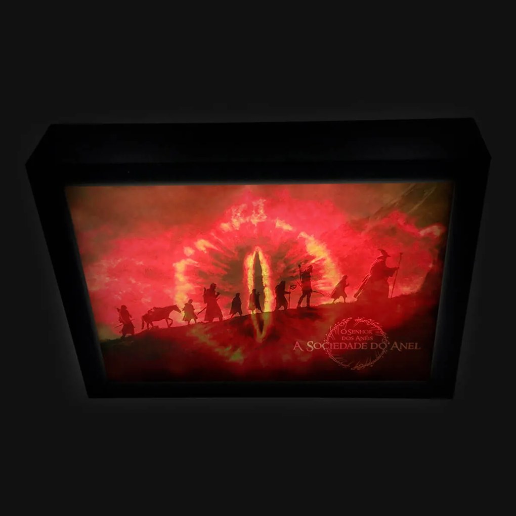 Quadro Luminária Box A4 32x22cm Sociedade - O Senhor dos Anéis - Branco