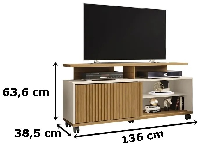 Rack Para TV Topázio Ripado Cinamomo Com Off White – Bechara Móveis