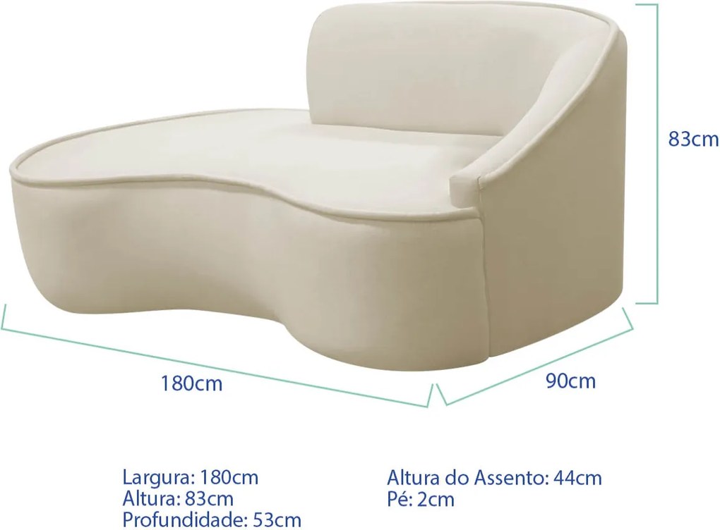 Divã Recamier Curvo Sala de Estar Recepção Marrocos 180cm Lado Esquerdo Bouclé
