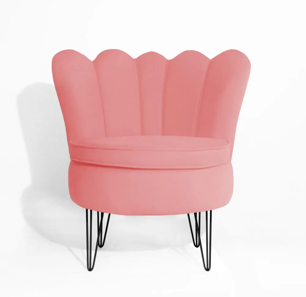 Poltrona Decorativa Dália com Puff Chloe Hairpin Legs Preto Veludo Rosê