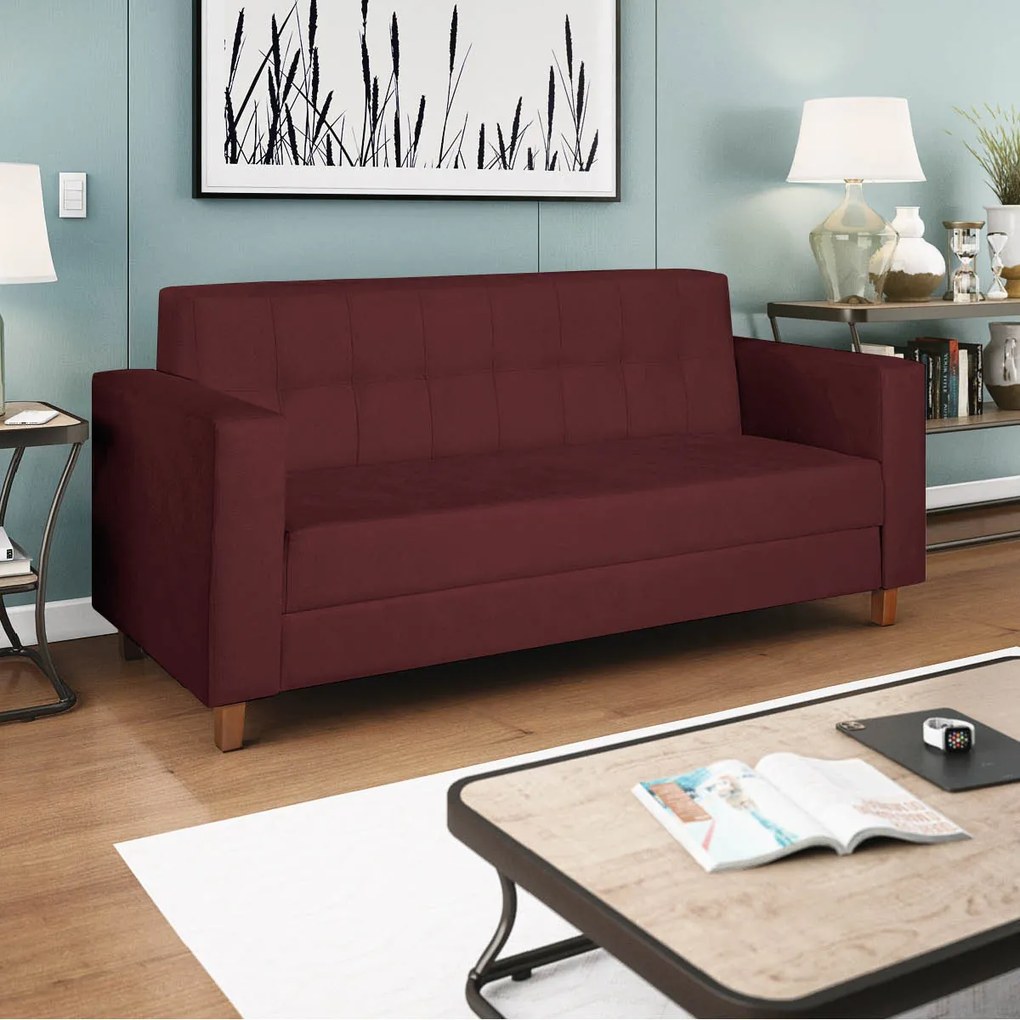 Sofá 2 Lugares Denver Suede Bordô - ADJ Decor