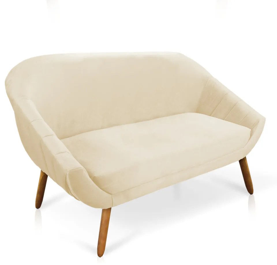 Kit 01 Namoradeira 02 Lugares e 02 Poltronas Giratória Giovana Veludo Bege Base Madeira MM30 - D'Rossi