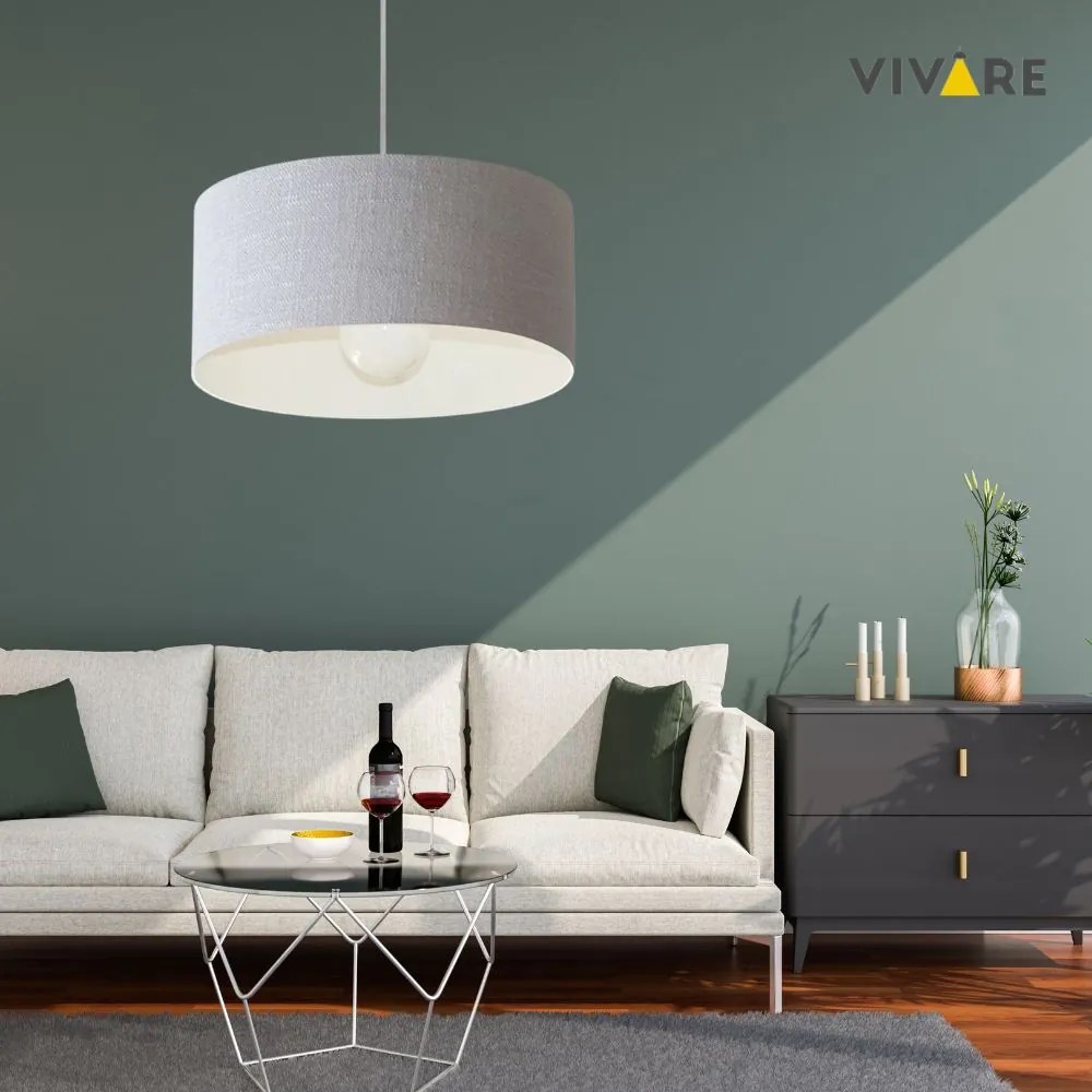 Lustre Pendente Cilíndrico Md-4069 Cúpula em Tecido 50x30cm Rustico Cinza - Bivolt