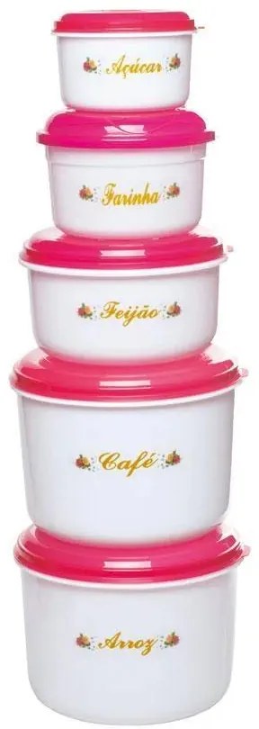 Kit Potes Redondos Rosa 5 Peças