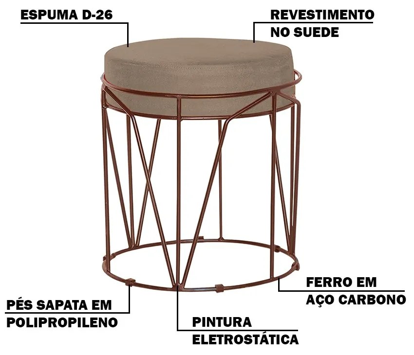 Puff Decorativo Sala de Estar Base Bronze Chloe Suede Cappuccino G41 - Gran Belo