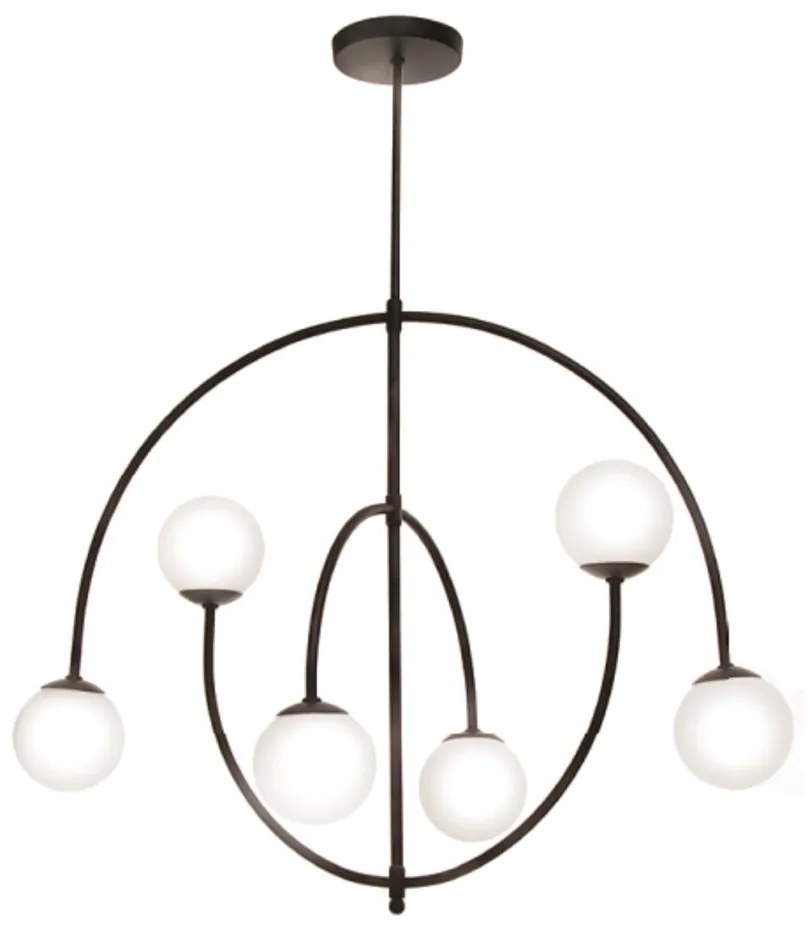 Plafon Mixed Curvo Haste Fixa 50X68X79Cm Globo Ø10Cm 6Xg9 - Old Artisa... (PRETO / COBRE BRILHO, FOSCO (Branco))
