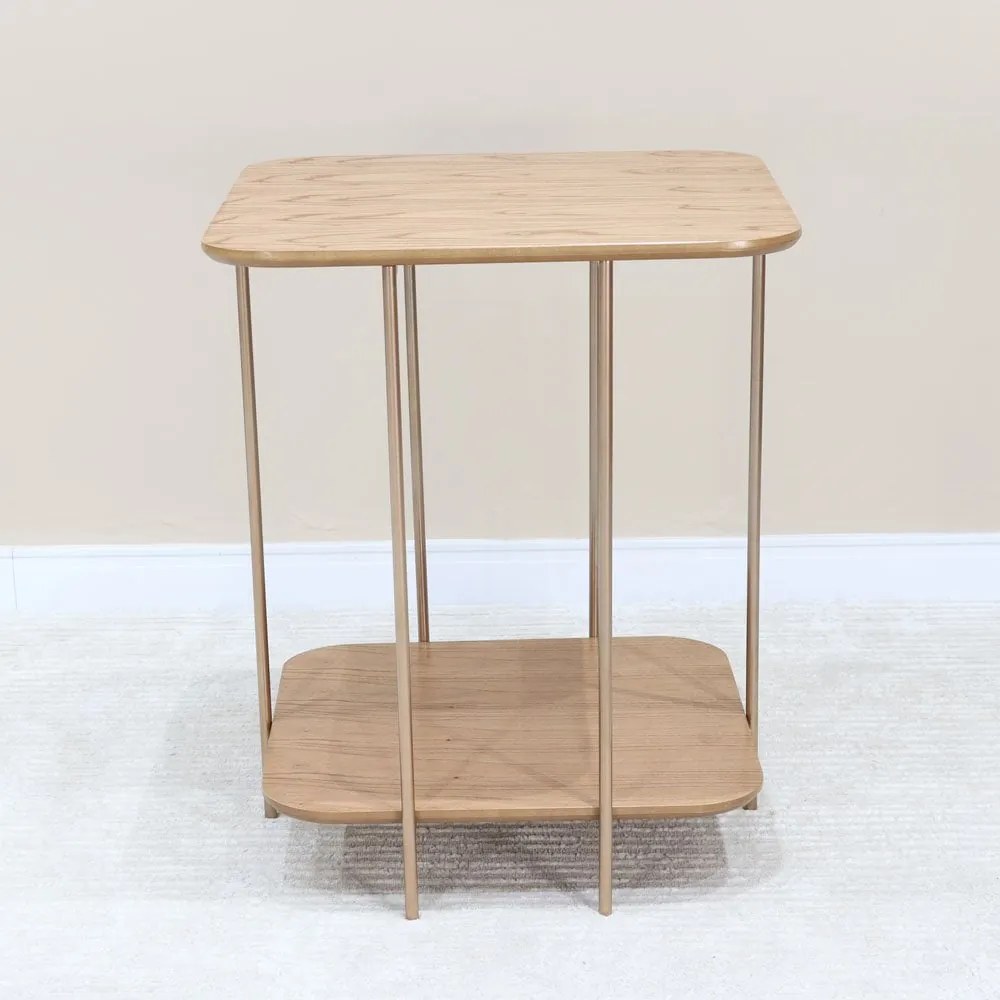 Mesa de Apoio Olissya Quadrada Tampo Madeira Base Metal