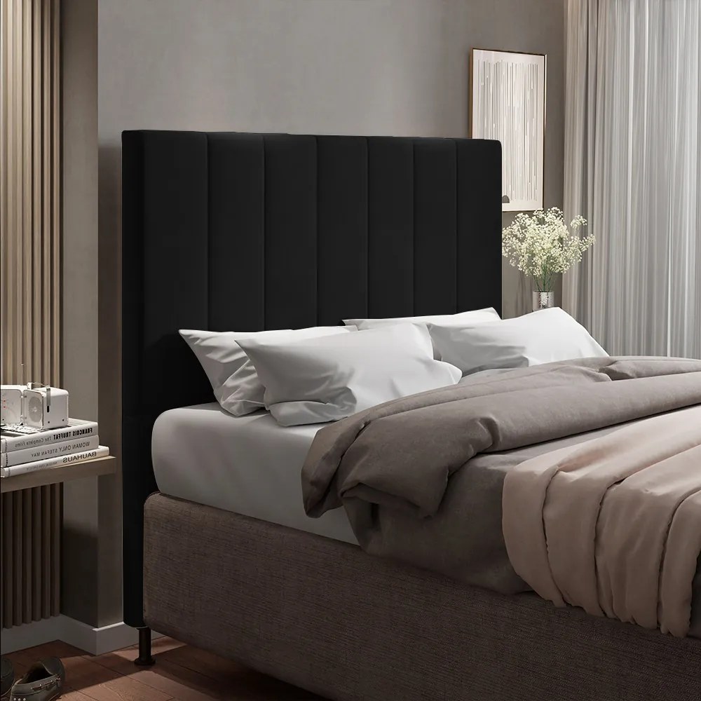 Cabeceira Casal King Cama Box 195cm para Quarto Malibu Suede M11 - D'Rossi - Preto