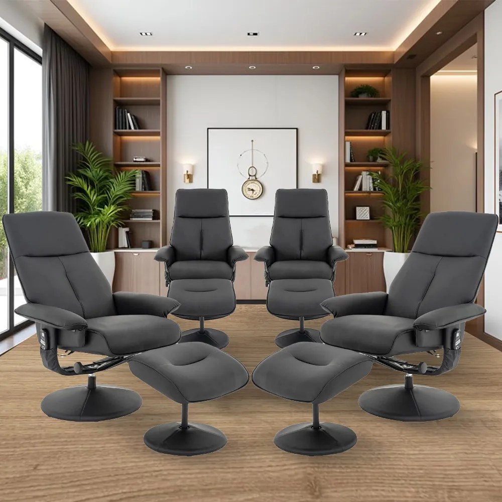 Kit 4 Poltronas do Papai Elétrica Reclinável Giratória com Apoio de Pés e Massagem Nebraska PU Preto G56 - Rivatti