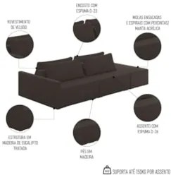 Sofá Ilha Modular com Puff para Sala Living 232cm Georgia Z08 Veludo M