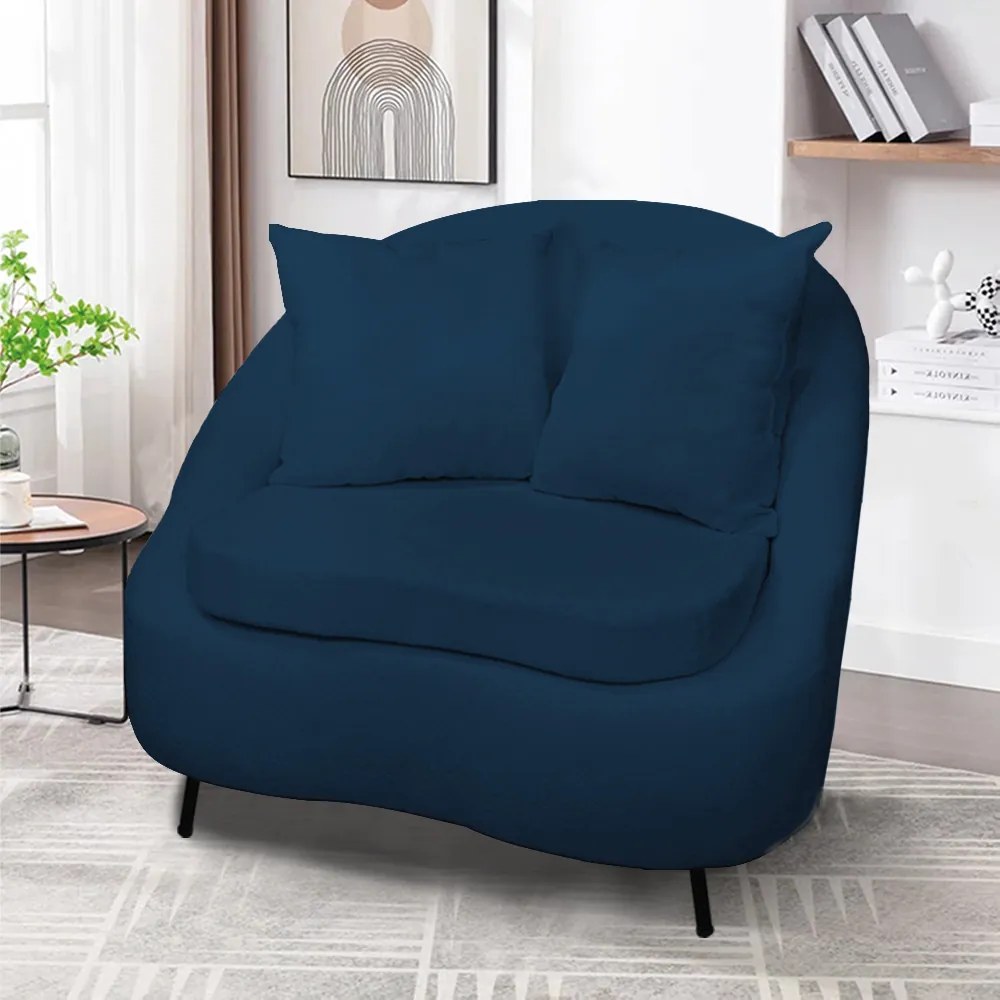 Poltrona Decorativa Orgânica Pé Ferro Preto Zaya Bouclê C05 - D'Rossi - Azul