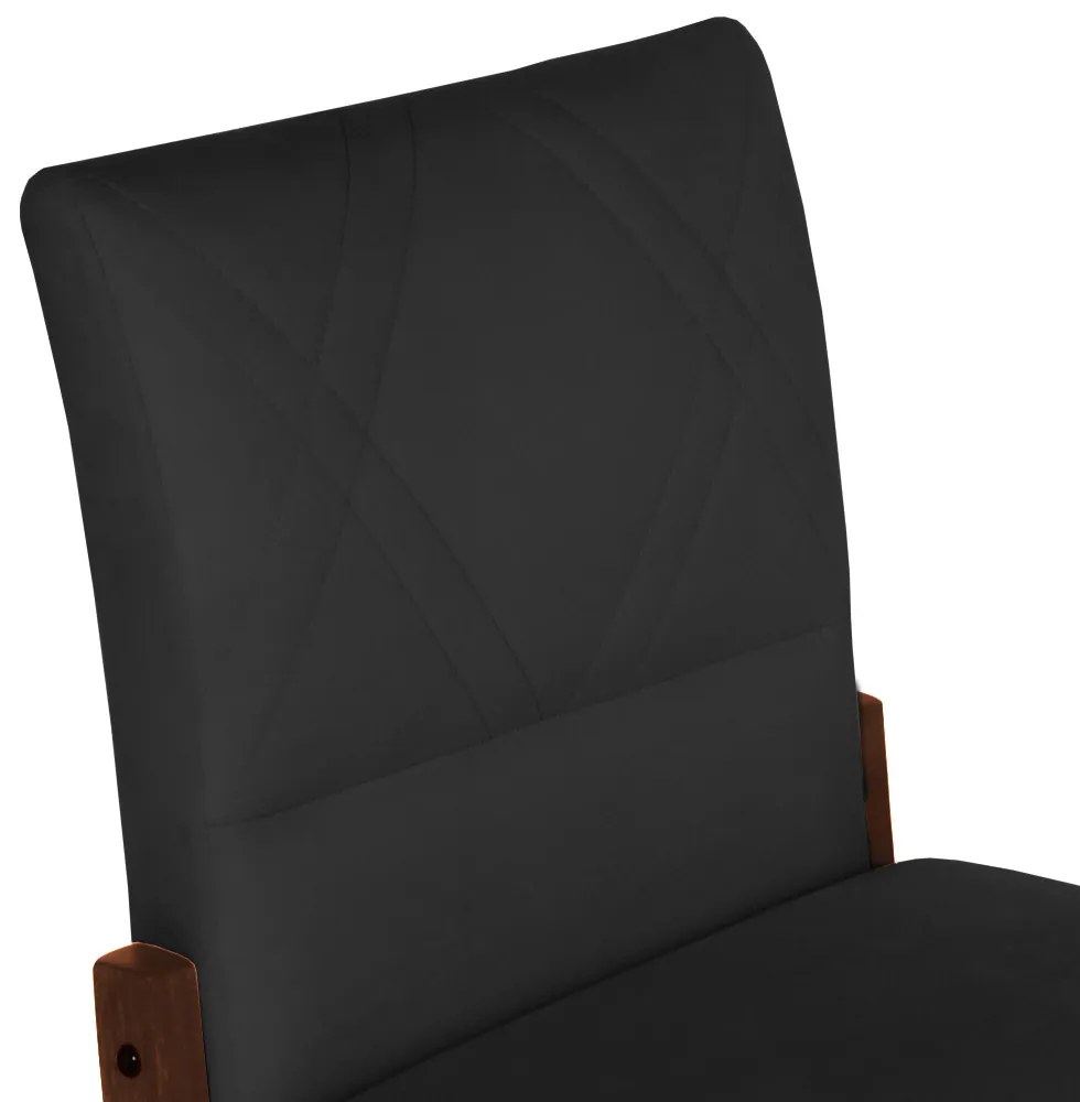 Conjunto 4 Cadeiras De Jantar Aurora Base Madeira Maciça Estofada Suede Preto