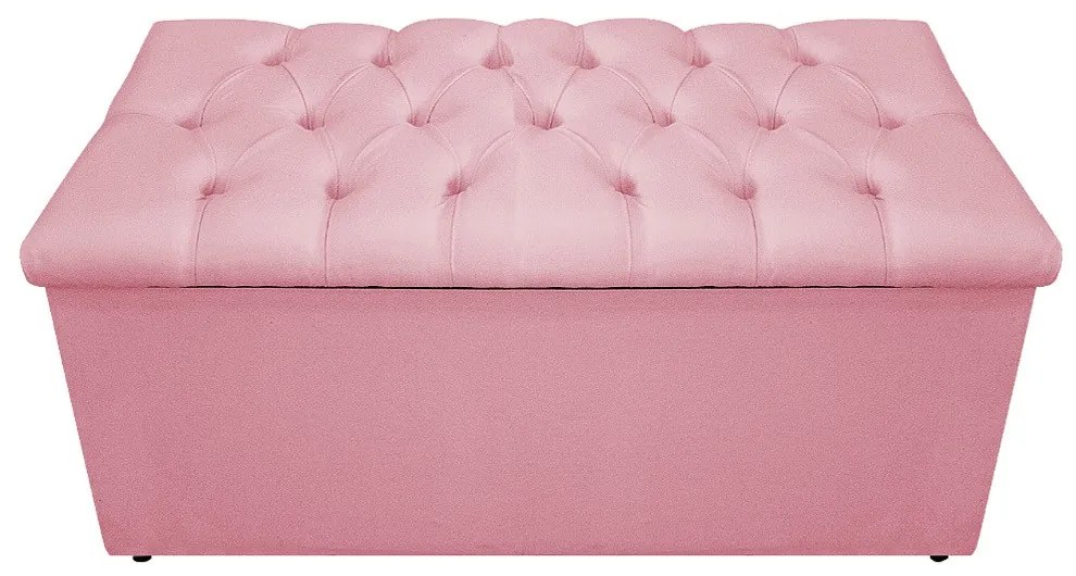 Recamier Baú Estofada Mel 90 cm Solteiro Com Capitonê  Suede Rosa Bebê - ADJ Decor