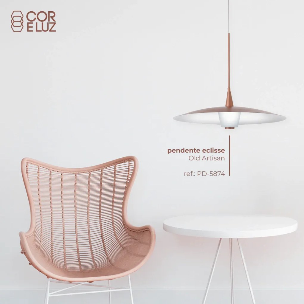 Pendente Eclisse Ø50X41Cm Disco Curvo Metal Alumínio E Vidro 01Xled 9W... (LUNA / ROSE FOSCO)
