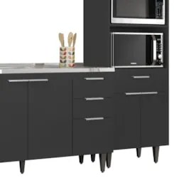 Armário de Cozinha CP02 Com Pia 150cm Pérola Z34 Preto - Mpozenat