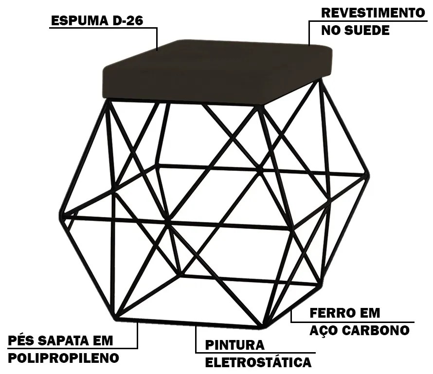 Puff Decorativo Sala de Estar Base Preto Trixie Suede Marrom G41 - Gran Belo