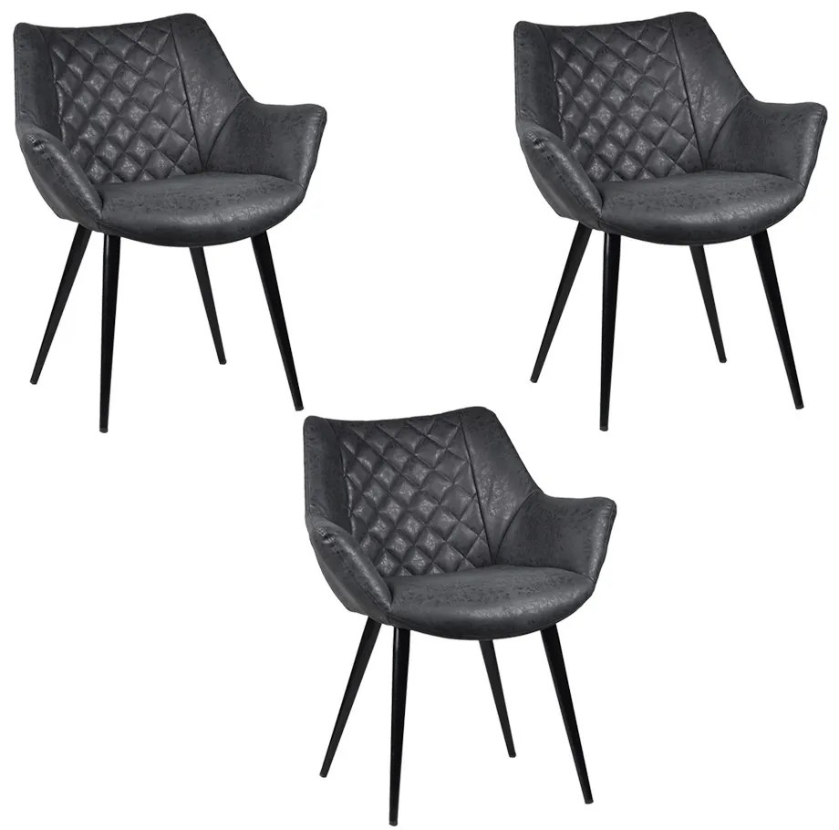 Kit 3 Cadeiras Decorativas Sala e Escritório Mandalla PU Sintético Preta G56 - Gran Belo