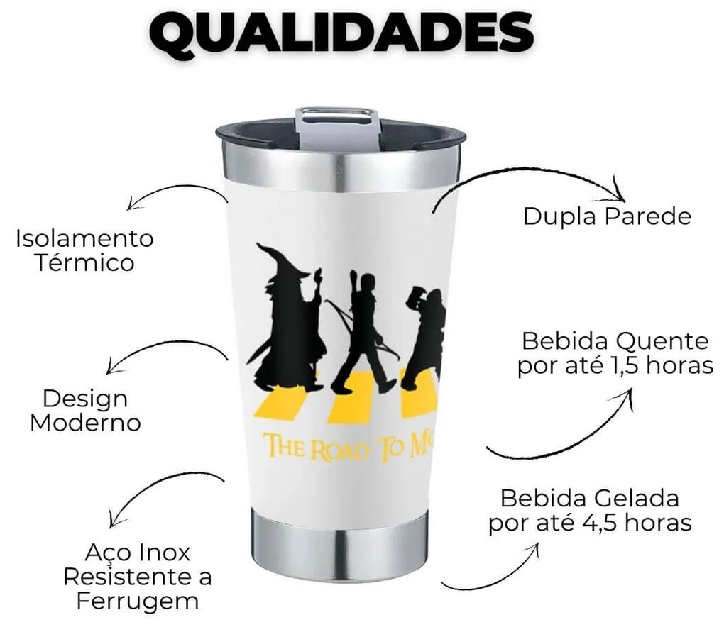 Copo Térmico The Road to Mordor Senhor dos Anéis Com Tampa e Abridor Chopp - Branco