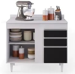 Armário Aéreo Indiana e Balcão Gabinete 100cm Luziania Branco/Preto -