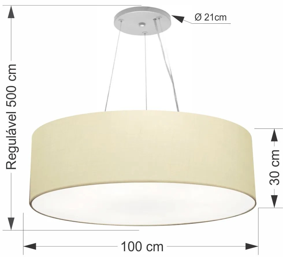 Lustre Pendente Cilíndrico Md-4381 Cúpula em Tecido 100x30cm Algodão Crú - Bivolt