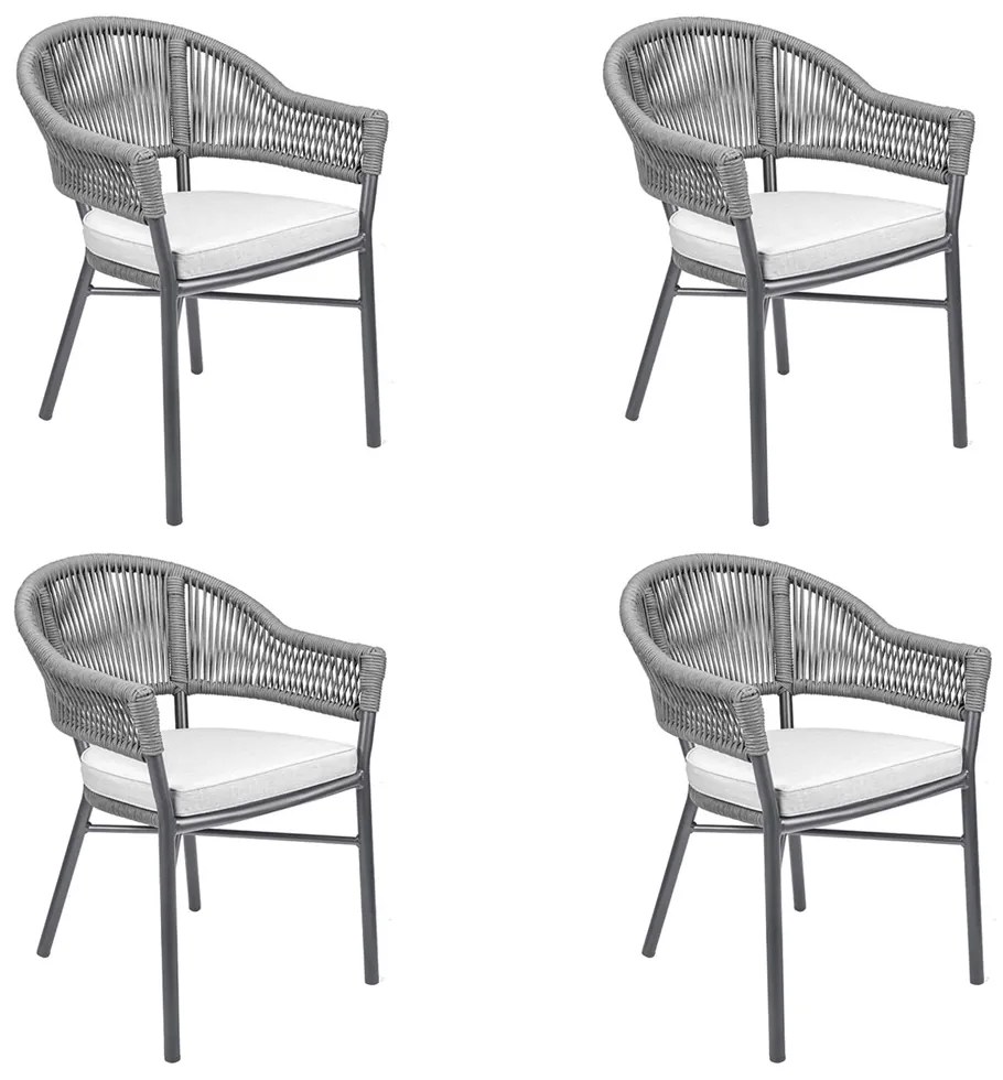 Kit 4 Cadeiras Área Externa de Alumínio Bear com Corda Naútica Grafite G56 - Gran Belo