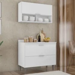 Armário de Cozinha Com Tampo CP01 100cm Pérola Branco Z34      - Mpoze