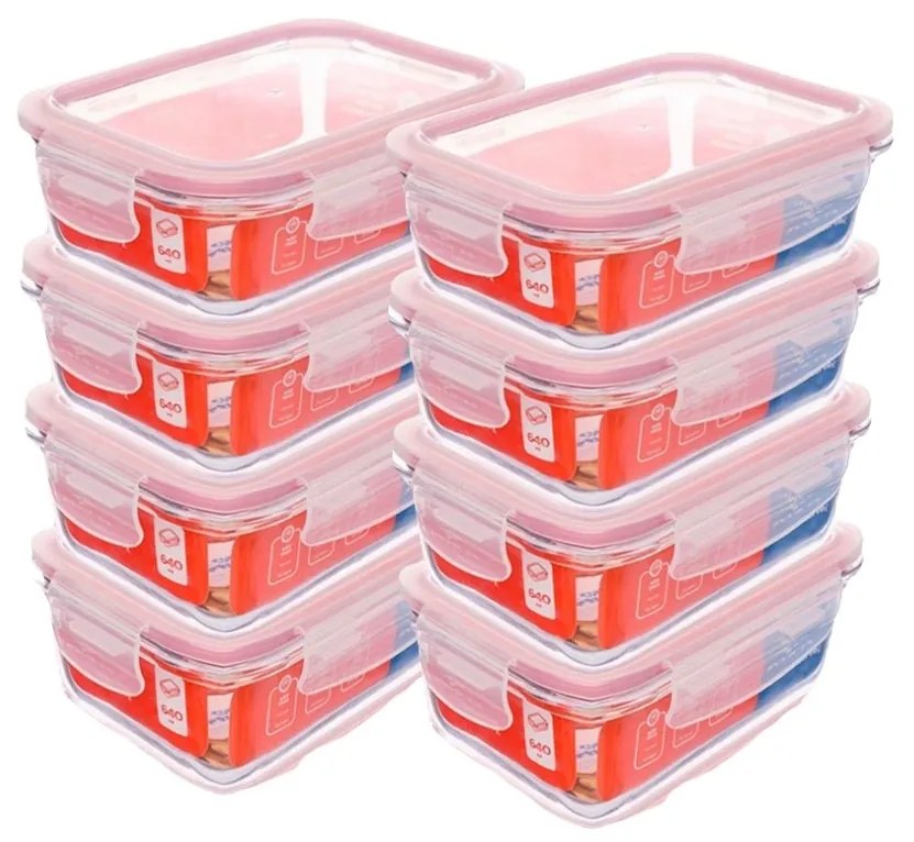 Kit com 8 Potes Herméticos de Vidro Tampa Click 370 ml