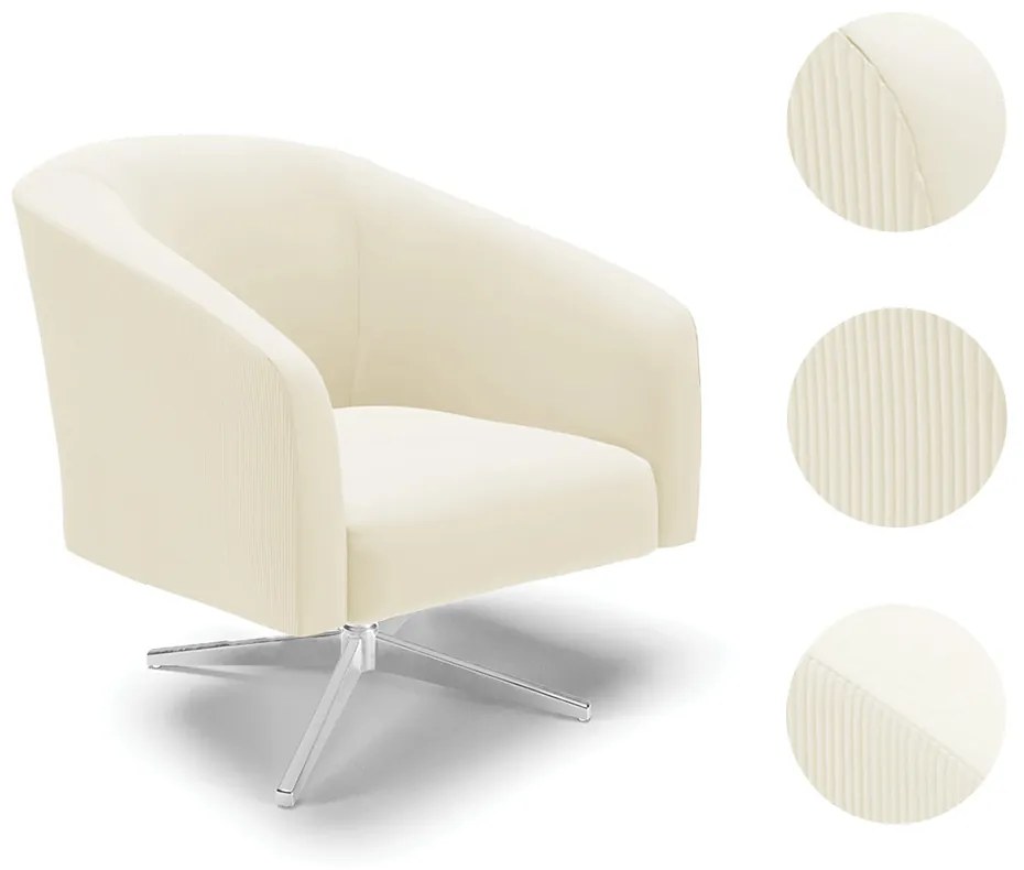 Poltrona Decorativa Giratória Cromada Stella Cotelê Ext/Veludo D03 - D'Rossi - Off White