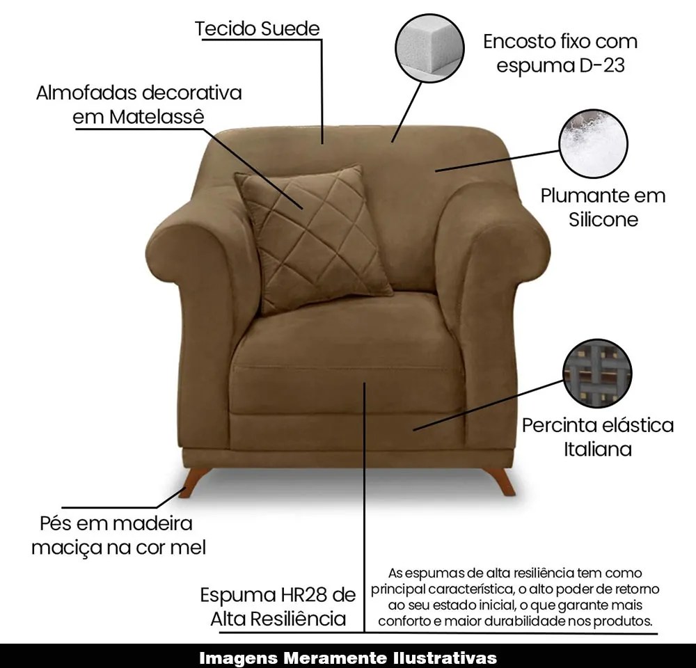 Poltrona Decorativa com 1 Almofada Armstrong Suede Caramelo G63 - Gran Belo