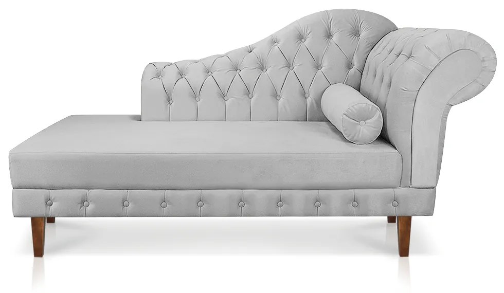 Divã Recamier Capitonê Mônaco 165 cm Suede Cinza Pés Chanfrado- D'Rossi