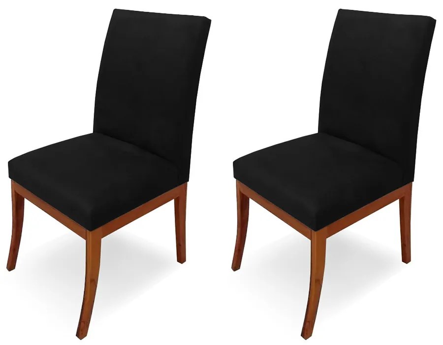 Conjunto 2 Cadeiras Raquel para Sala de Jantar Base de Eucalipto Suede Preto