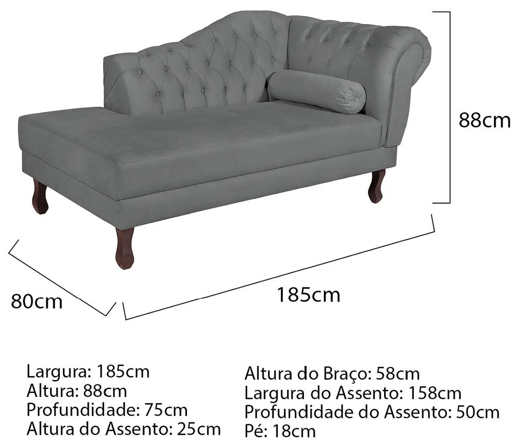 Recamier Diana 185cm Lado Esquerdo Corano Cinza - ADJ Decor