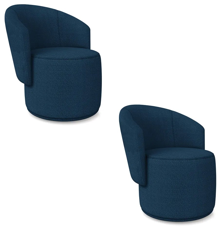 Poltrona Decorativa Orgânica Fixa para Sala Kit 2 Malu Bouclê M11 - D'Rossi - Azul
