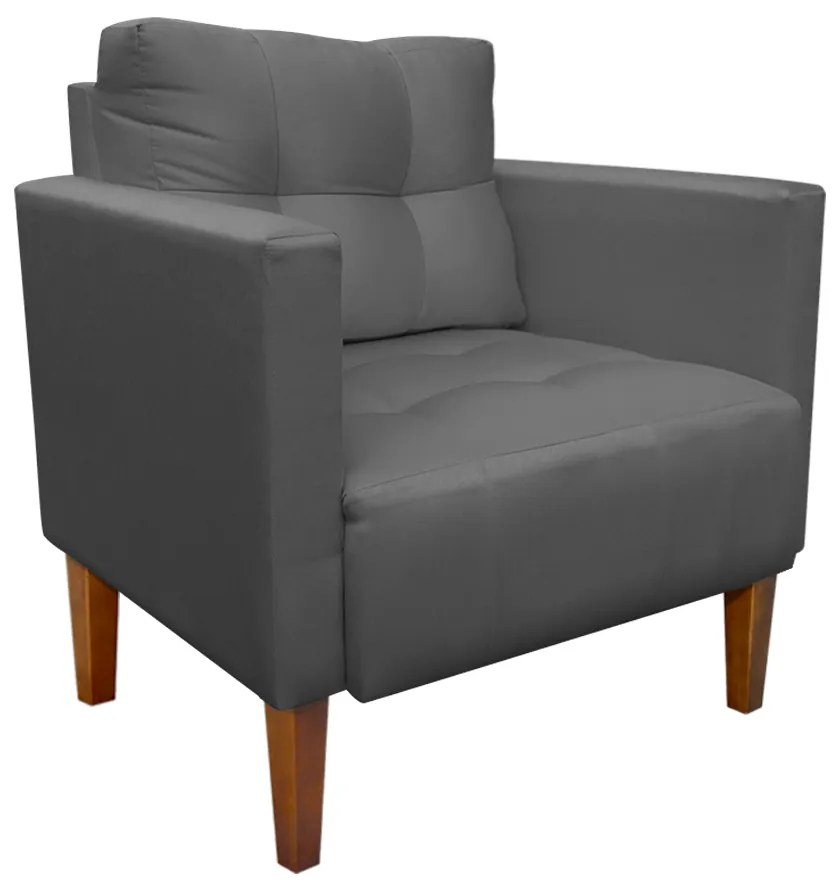 Kit 1 Sofá Namoradeira e 2 Poltronas Livia Suede Grafite Pés Chanfrado Castanho - D'Rossi