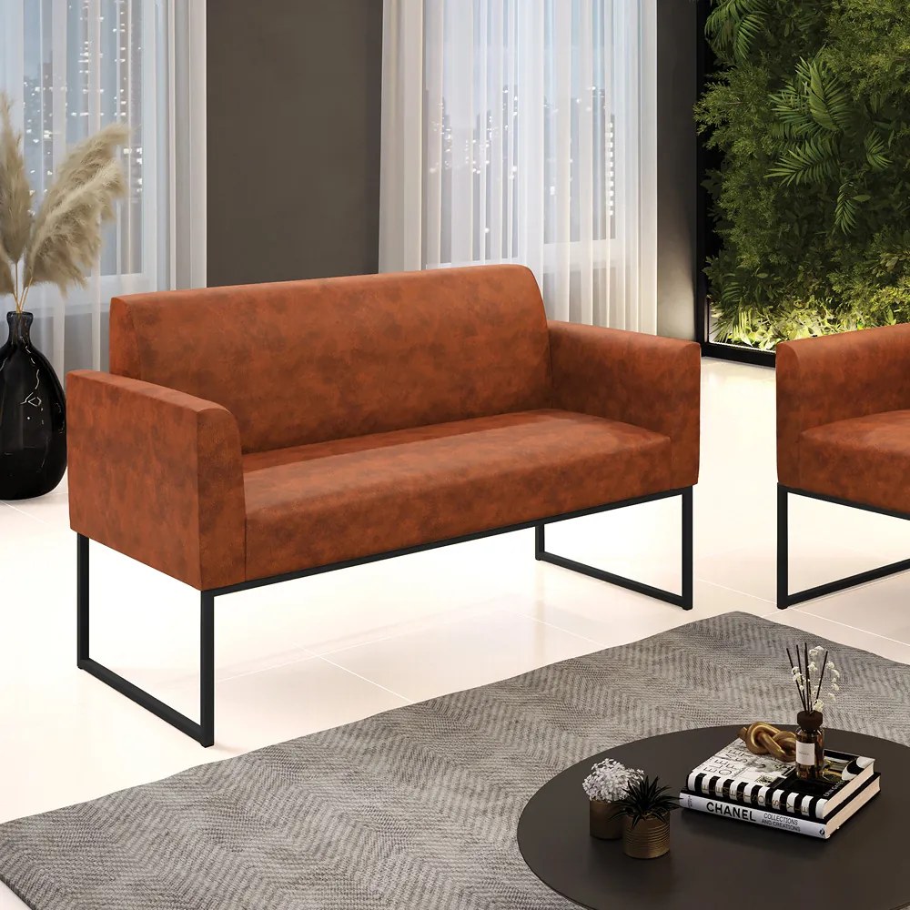 Sofá Namoradeira Base Industrial Preto Marisa Corano D03 - DRossi - Nozes