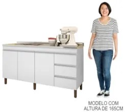 Balcão Gabinete Com Pia 160cm 3 Portas Karen Z49 Branco - Mpozenato