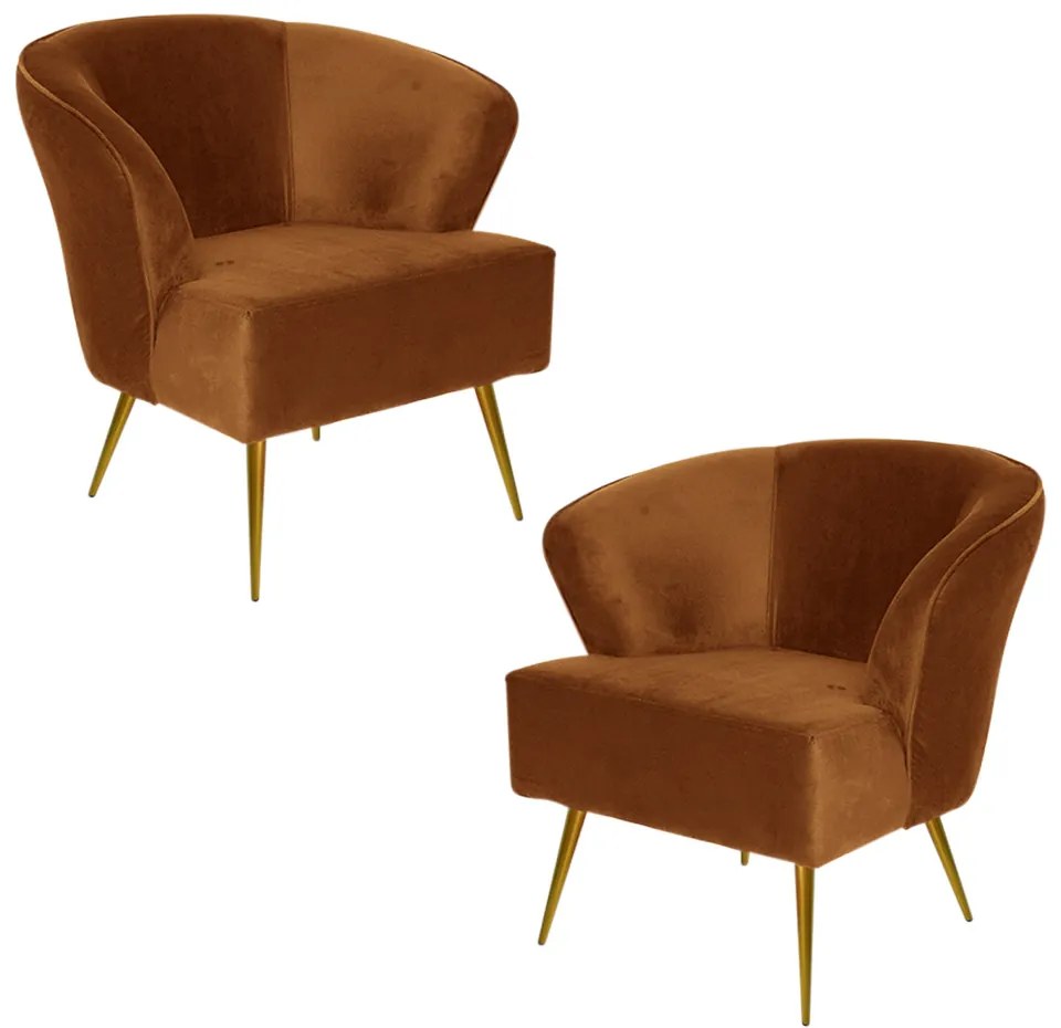 Kit 2 Poltrona Decorativa Sala de Estar Lucca Veludo Telha G15 - Gran Belo