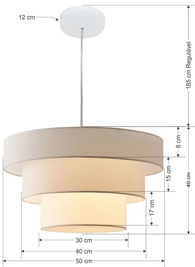 Lustre Luminária Pendente Vivare Pe-4108-br Cúpula em Tecido Ideal para Quarto, Sala De Estar, Sala De Jantar