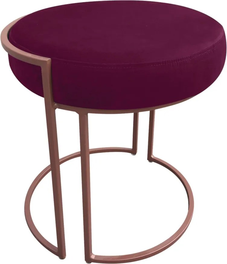 Puff Redondo Base Industrial Cobre Kit 2 Love Suede - Vinho