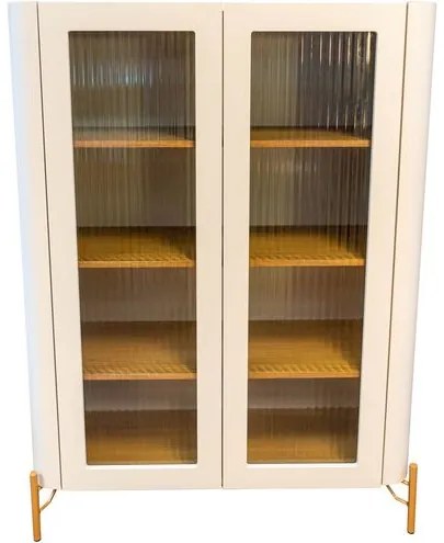 Cristaleira Bend 2 Portas cor Luna e Freijo com Base Metal Dourada 136 cm - 70725 Sun House
