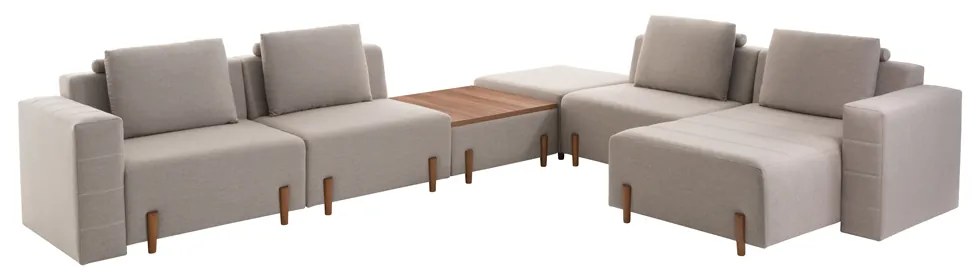 Sofá Decorativo Pierre 6 Módulos Linho Bege/Noce G66 - Gran Belo
