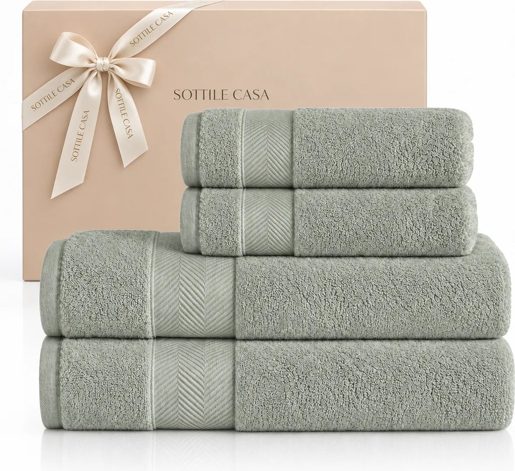 Kit 4 Pçs Toalhas Karsten 100% Algodão Santi c/ Caixa de Presente - Verde Chá Verde Chá