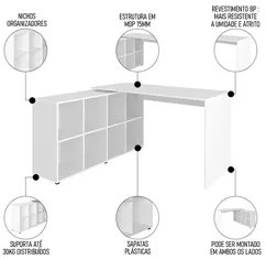 Mesa Escrivaninha em L Eron e Gaveteiro com Rodízios Mity A06 Branco -