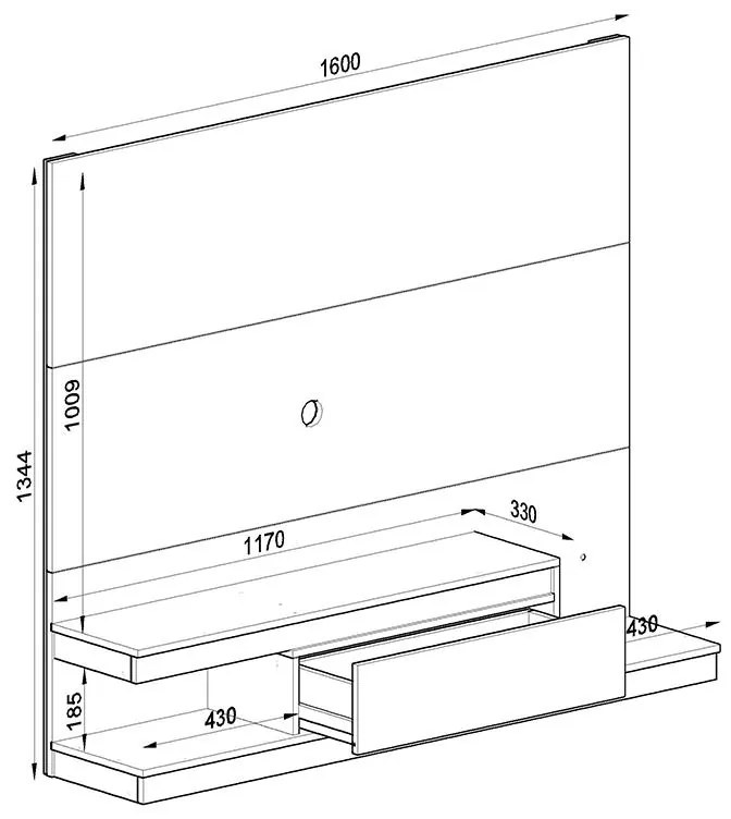 Painel Home Suspenso Sala Para Tv 1 Gaveta 3 Prateleiras - Preto