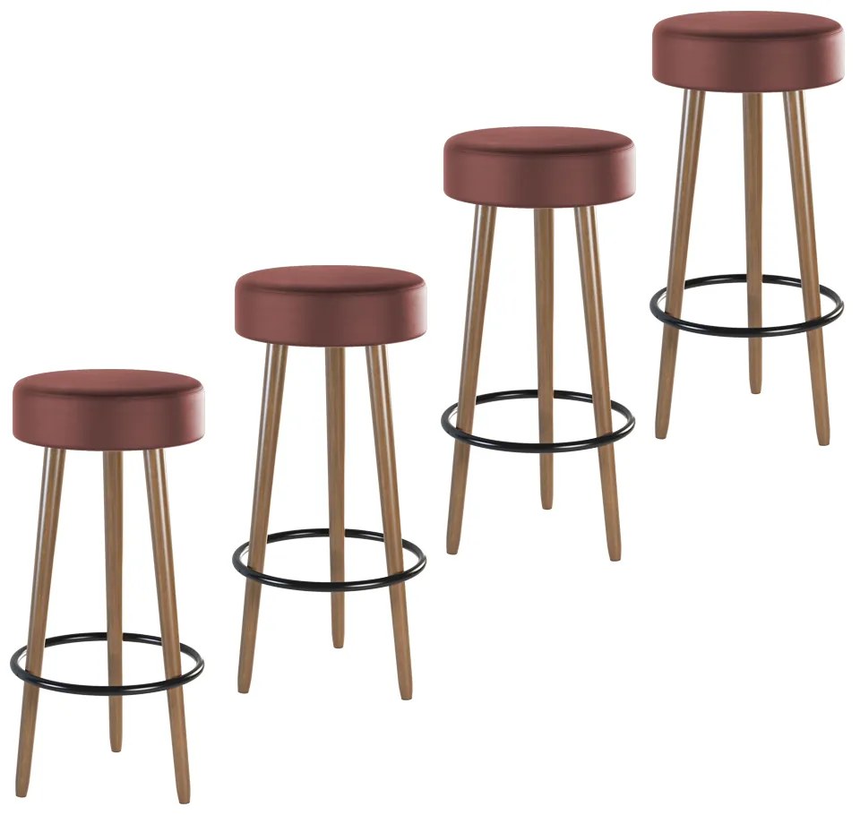 Banqueta Alta para Cozinha Base Madeira Kit 4 Dani Sintético PU Telha S02 - D'Rossi