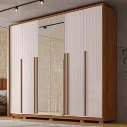 Guarda Roupa Casal 6 Portas com Espelho 265cm Quintus Freijó/Off White