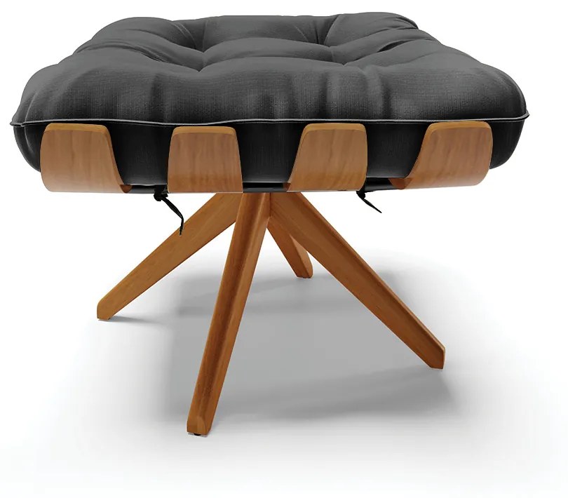 Puff Giratório Costela Suede Base de Madeira MA30 M11 - D'Rossi - Preto