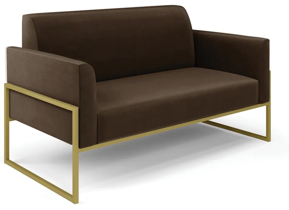 Sofá Namoradeira com 2 Poltronas Base Industrial Alta Dourado Marisa Suede D03 - D'Rossi - Marrom